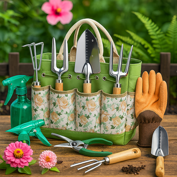 Grenebo Garden Tool Set, 9 Pieces Garden Tool with Garden Tools Organiser Handbag